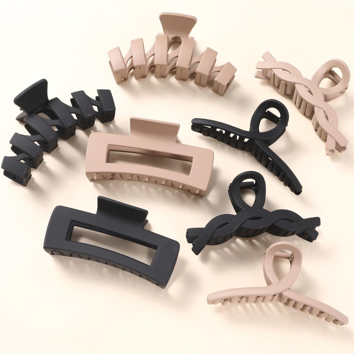 8 Pack Large Claw Clips for Women Thick Hair, Strong Hold Matte Non-Slip Hair Clips, Multi-Style Jaw Clips for Long, Curly & Straight Hair, Neutral & Black Hair Accessories - görsel 1