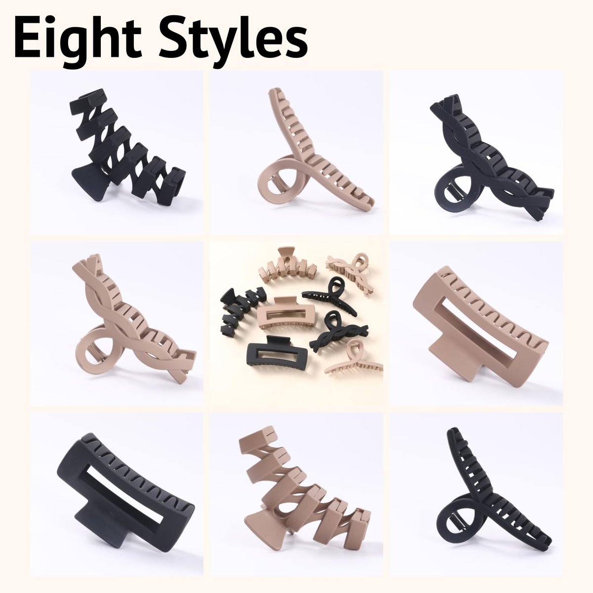 8 Pack Large Claw Clips for Women Thick Hair, Strong Hold Matte Non-Slip Hair Clips, Multi-Style Jaw Clips for Long, Curly & Straight Hair, Neutral & Black Hair Accessories - görsel 9