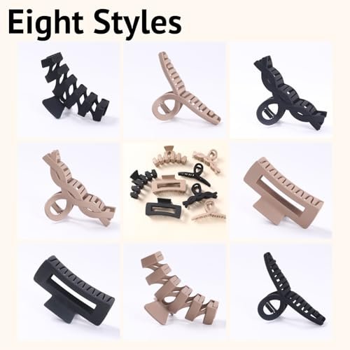 8 Pack Large Claw Clips for Women Thick Hair, Strong Hold Matte Non-Slip Hair Clips, Multi-Style Jaw Clips for Long, Curly & Straight Hair, Neutral & Black Hair Accessories - görsel 10