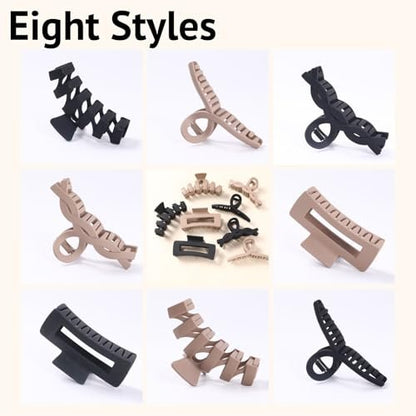 8 Pack Large Claw Clips for Women Thick Hair, Strong Hold Matte Non-Slip Hair Clips, Multi-Style Jaw Clips for Long, Curly & Straight Hair, Neutral & Black Hair Accessories