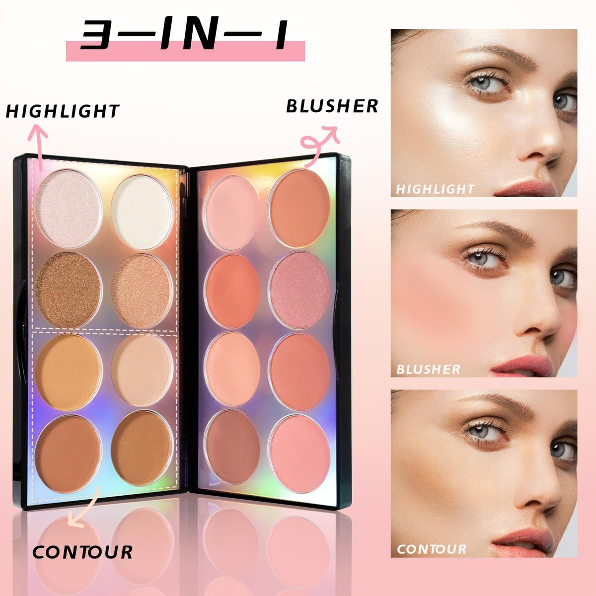 NewBang 16 Colors Blush Contour Highlighter Makeup Palette with Brush - Matte & Shimmer Face Blush, Bronzer & Illuminator Set - görsel 5