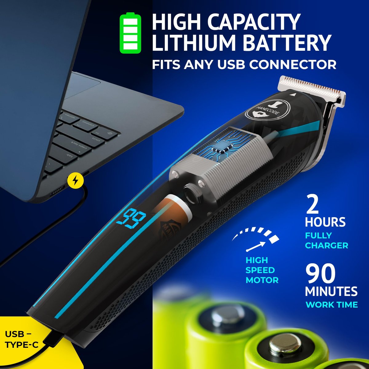 MANECODE 11-in-1 Men's Beard and Mustache Electric Trimmer Kit - Cordless Body and Nose Hair Trimmer with USB Rechargeable Battery - görsel 7