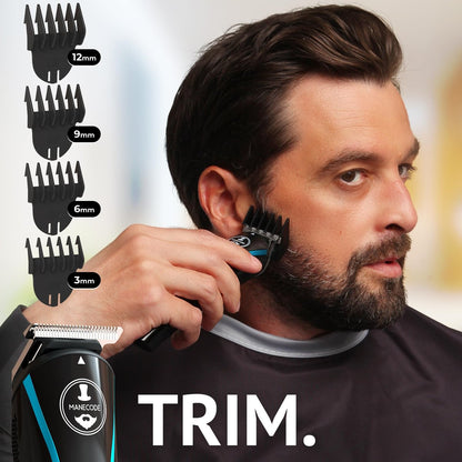 MANECODE 11-in-1 Men's Beard and Mustache Electric Trimmer Kit - Cordless Body and Nose Hair Trimmer with USB Rechargeable Battery