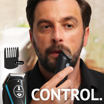 MANECODE 11-in-1 Men's Beard and Mustache Electric Trimmer Kit - Cordless Body and Nose Hair Trimmer with USB Rechargeable Battery