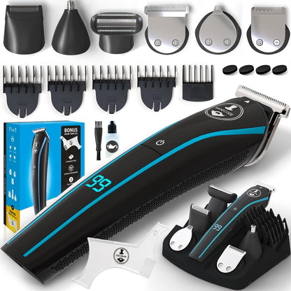 MANECODE 11-in-1 Men's Beard and Mustache Electric Trimmer Kit - Cordless Body and Nose Hair Trimmer with USB Rechargeable Battery