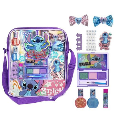 Disney Lilo & Stitch Makeup Filled Shoulder Bag – Pretend Play Makeup Set with Lip Gloss, Nail Polish, Hair Bow & More for Girls Ages 3+ Avelisse