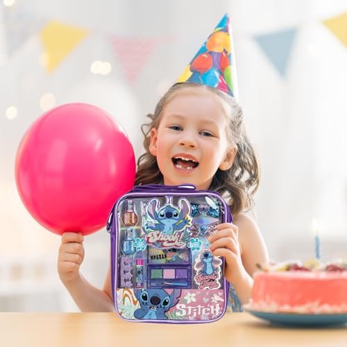 Disney Lilo & Stitch Makeup Filled Shoulder Bag – Pretend Play Makeup Set with Lip Gloss, Nail Polish, Hair Bow & More for Girls Ages 3+ Avelisse