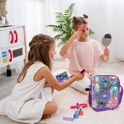 Disney Lilo & Stitch Makeup Filled Shoulder Bag – Pretend Play Makeup Set with Lip Gloss, Nail Polish, Hair Bow & More for Girls Ages 3+ Avelisse