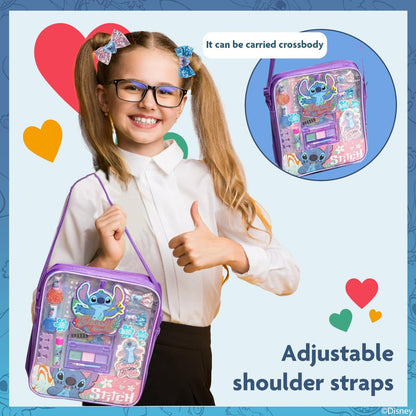 Disney Lilo & Stitch Makeup Filled Shoulder Bag – Pretend Play Makeup Set with Lip Gloss, Nail Polish, Hair Bow & More for Girls Ages 3+ Avelisse