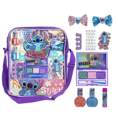 Disney Lilo & Stitch Makeup Filled Shoulder Bag – Pretend Play Makeup Set with Lip Gloss, Nail Polish, Hair Bow & More for Girls Ages 3+ Avelisse
