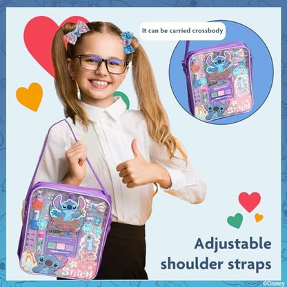 Disney Lilo & Stitch Makeup Filled Shoulder Bag – Pretend Play Makeup Set with Lip Gloss, Nail Polish, Hair Bow & More for Girls Ages 3+ Avelisse