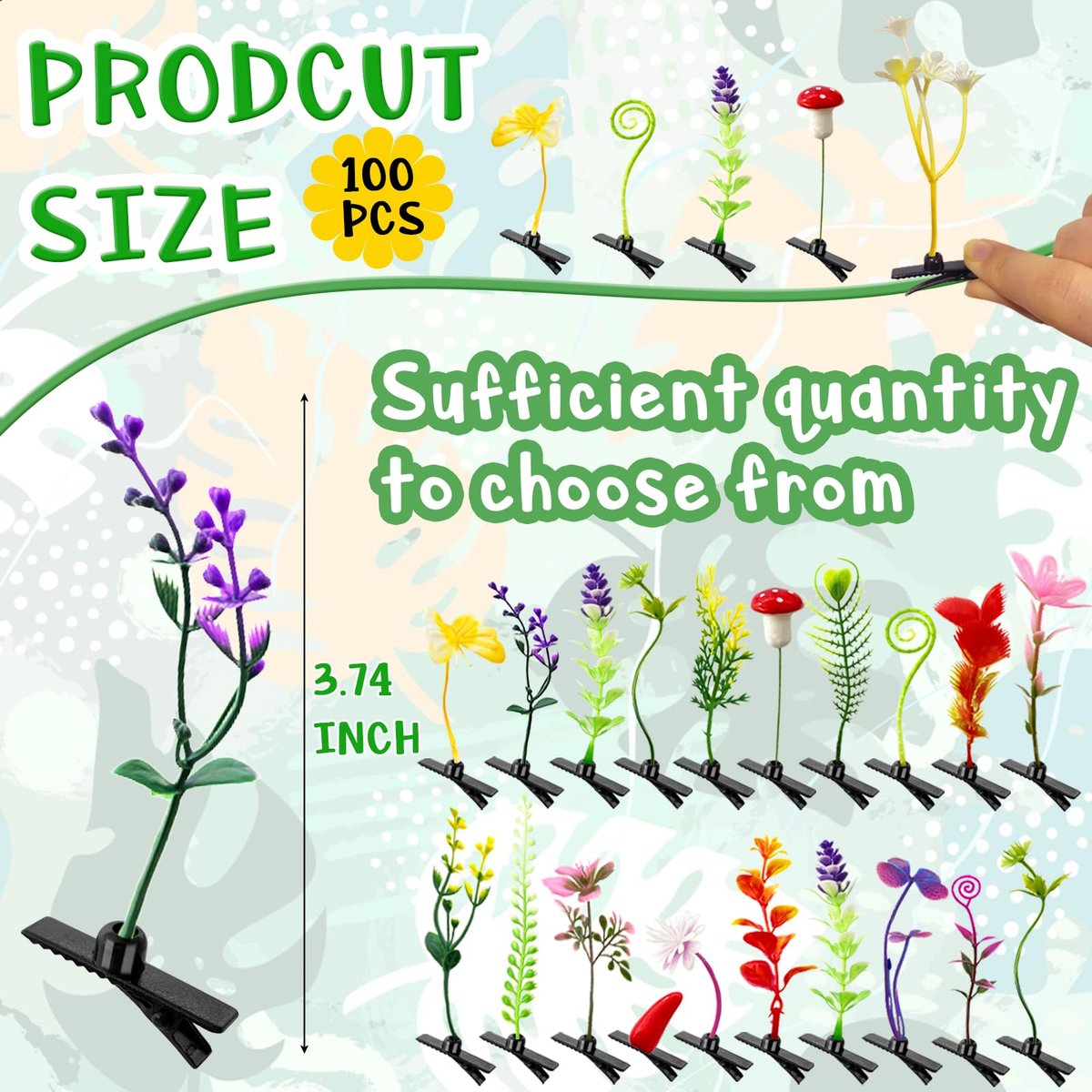 Haawooky 100 Pieces Bean Sprout Hair Clips - Mixed Style Plant Hairpins for Women, Girls, and Kids Avelisse
