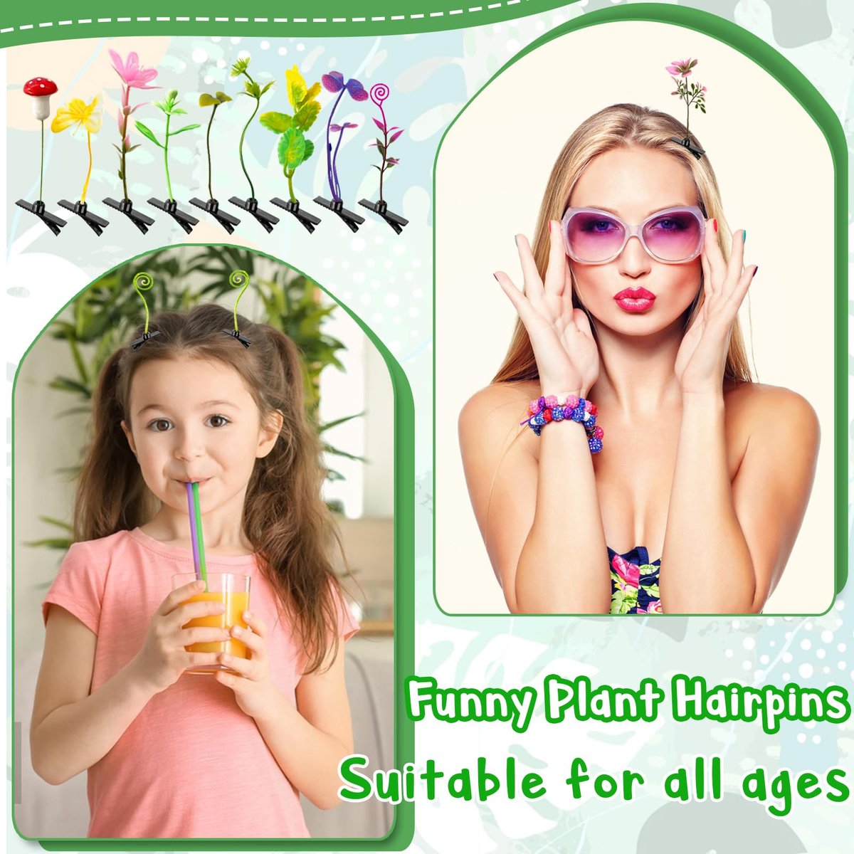 Haawooky 100 Pieces Bean Sprout Hair Clips - Mixed Style Plant Hairpins for Women, Girls, and Kids Avelisse