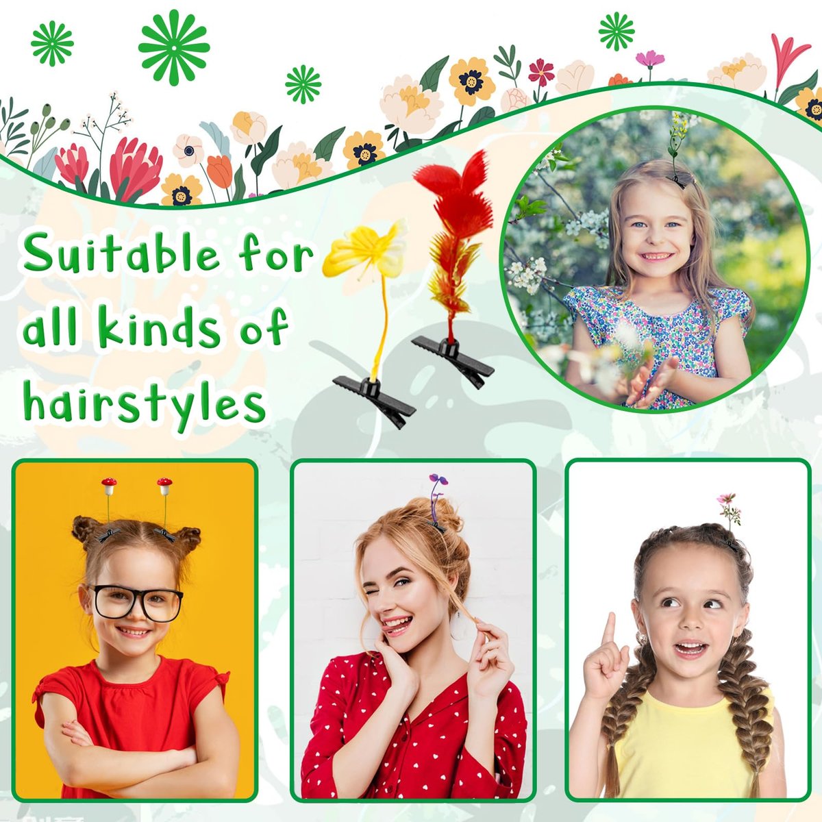 Haawooky 100 Pieces Bean Sprout Hair Clips - Mixed Style Plant Hairpins for Women, Girls, and Kids Avelisse