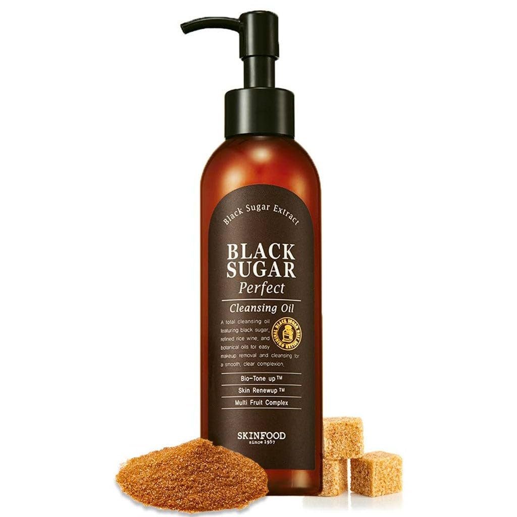 SKINFOOD Black Sugar Perfect Cleansing Oil - 200ml / 6.76 fl.oz - Gentle Makeup Remover & Deep Pore Cleanser with Mineral Black Sugar & Refined Rice Wine - görsel 1