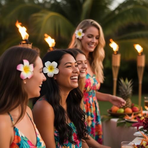 Juroicessry 4 Pcs 7cm White and Pink Hawaiian Frangipani Plumeria Foam Head Flower Party Beach Hair Clip Hair Clips - görsel 14
