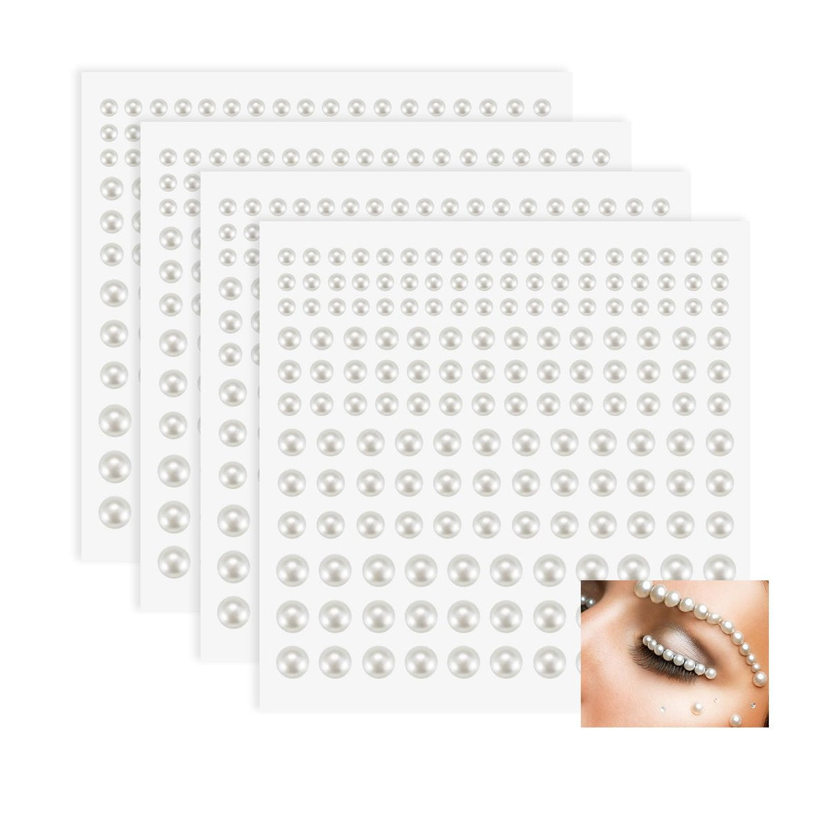 BlingKingdom 660pcs Self Adhesive Pearl Stickers - Flat Back Pearls for Crafts, Hair, Face Makeup, Nails, Phone, Scrapbooking (White, 4 Sizes 3mm/4mm/5mm/6mm) - görsel 1