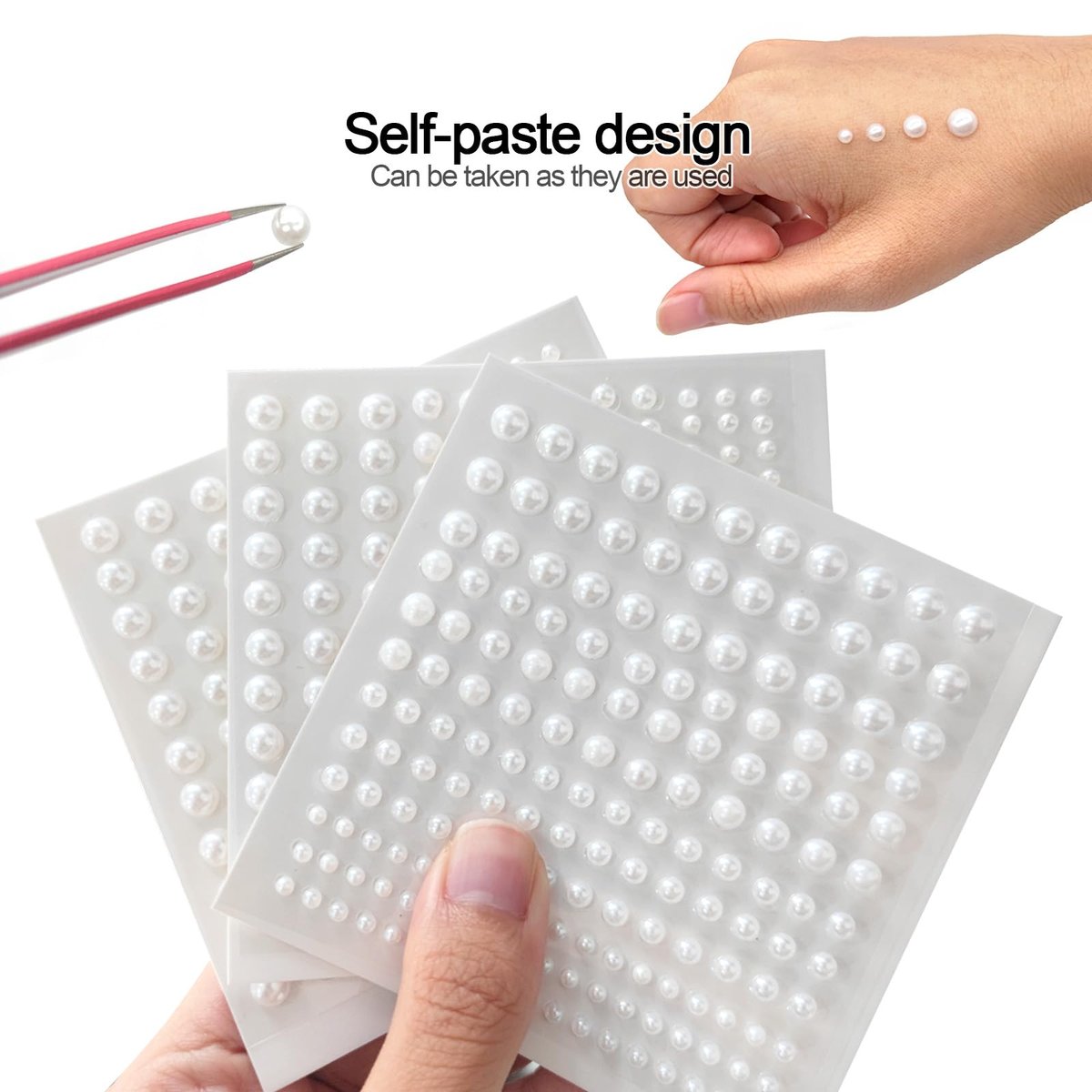 BlingKingdom 660pcs Self Adhesive Pearl Stickers - Flat Back Pearls for Crafts, Hair, Face Makeup, Nails, Phone, Scrapbooking (White, 4 Sizes 3mm/4mm/5mm/6mm) - görsel 3