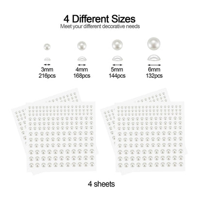BlingKingdom 660pcs Self Adhesive Pearl Stickers - Flat Back Pearls for Crafts, Hair, Face Makeup, Nails, Phone, Scrapbooking (White, 4 Sizes 3mm/4mm/5mm/6mm)