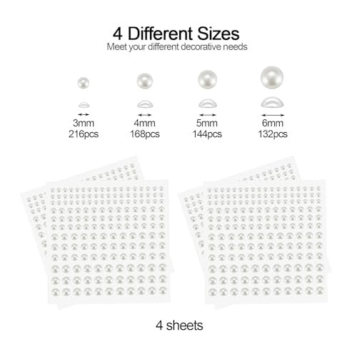 BlingKingdom 660pcs Self Adhesive Pearl Stickers - Flat Back Pearls for Crafts, Hair, Face Makeup, Nails, Phone, Scrapbooking (White, 4 Sizes 3mm/4mm/5mm/6mm) - görsel 6