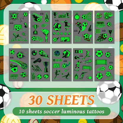 EMOME 30 Sheets Luminous Tattoos for Kids – Sports Styles Temporary Tattoo Stickers with Football, Basketball, Soccer for Boys – Glow Party Supplies, Party Favors, Goodie Bag Stuffers