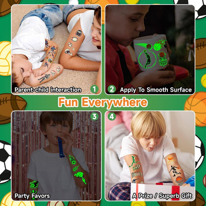 EMOME 30 Sheets Luminous Tattoos for Kids – Sports Styles Temporary Tattoo Stickers with Football, Basketball, Soccer for Boys – Glow Party Supplies, Party Favors, Goodie Bag Stuffers