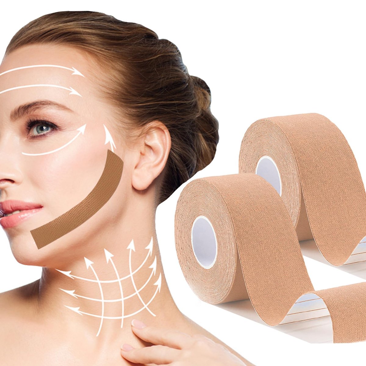 Snmzlc 2 Rolls Facial Myofascial Lift Tape - Anti-Wrinkle Tape Patches for Firming and Tightening Skin, 2.5cm x 5m per Roll, Suitable for All Parts of Face and Neck - görsel 1