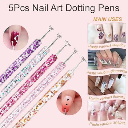 MYR 34-Piece Nail Art Brushes Set - Professional Nail Design Tools with Dotting Tools, Drawing Pens, Brush Brackets, and Nano Polishing Rubs
