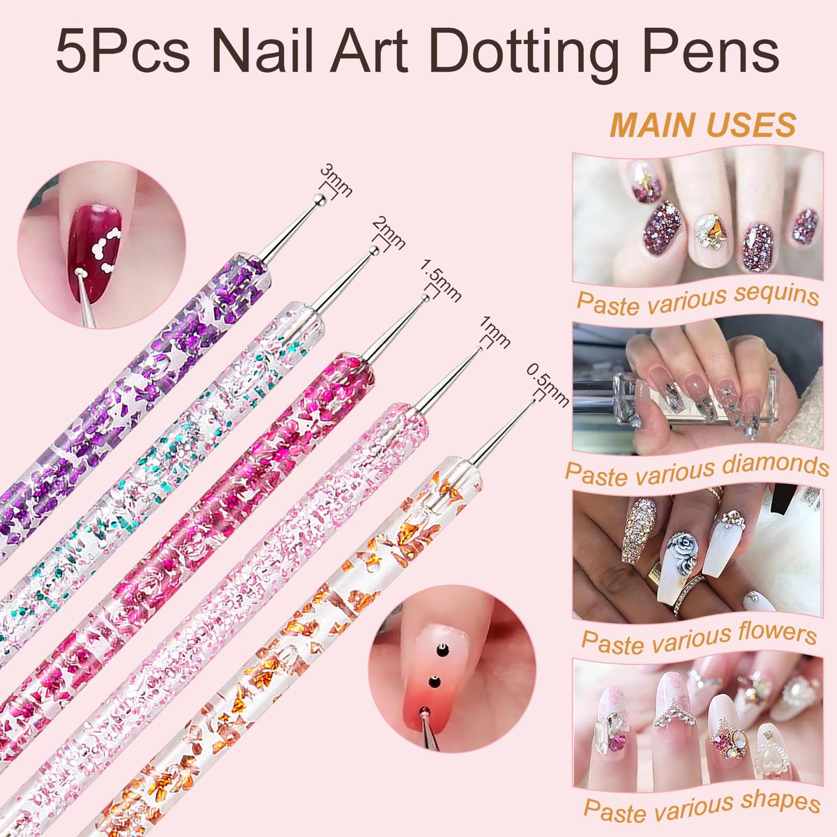 MYR 34-Piece Nail Art Brushes Set - Professional Nail Design Tools with Dotting Tools, Drawing Pens, Brush Brackets, and Nano Polishing Rubs - görsel 7