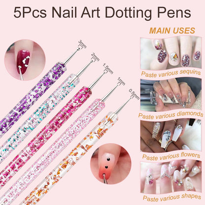 MYR 34-Piece Nail Art Brushes Set - Professional Nail Design Tools with Dotting Tools, Drawing Pens, Brush Brackets, and Nano Polishing Rubs