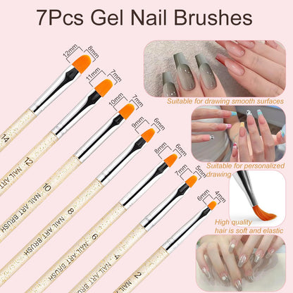 MYR 34-Piece Nail Art Brushes Set - Professional Nail Design Tools with Dotting Tools, Drawing Pens, Brush Brackets, and Nano Polishing Rubs