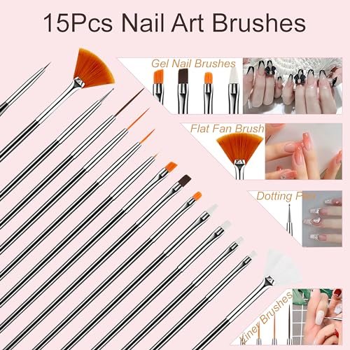 MYR 34-Piece Nail Art Brushes Set - Professional Nail Design Tools with Dotting Tools, Drawing Pens, Brush Brackets, and Nano Polishing Rubs - görsel 4