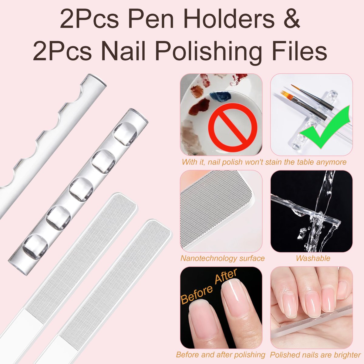 MYR 34-Piece Nail Art Brushes Set - Professional Nail Design Tools with Dotting Tools, Drawing Pens, Brush Brackets, and Nano Polishing Rubs - görsel 11