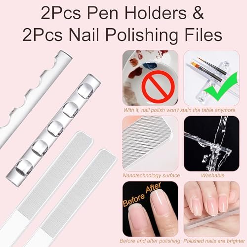 MYR 34-Piece Nail Art Brushes Set - Professional Nail Design Tools with Dotting Tools, Drawing Pens, Brush Brackets, and Nano Polishing Rubs - görsel 12