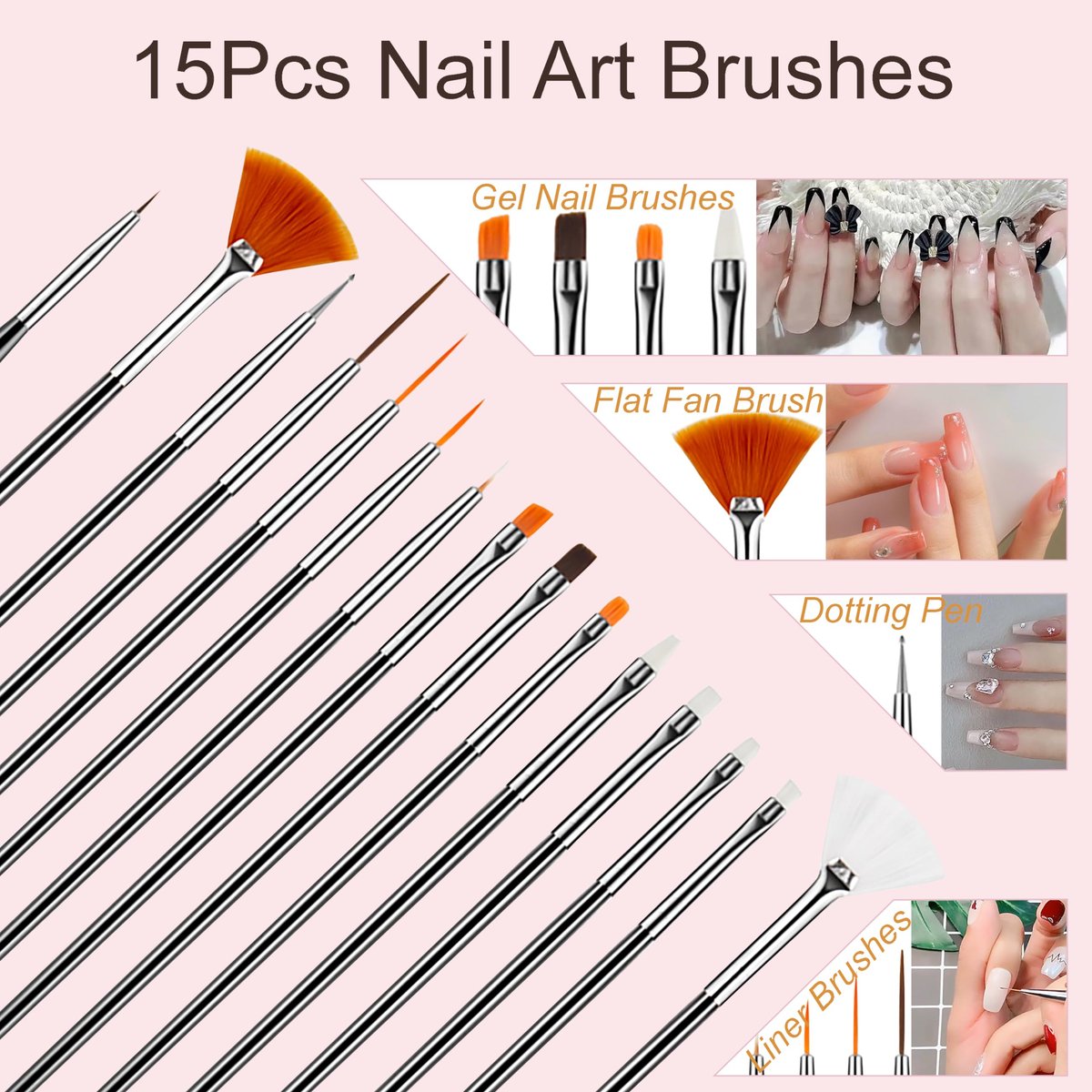 MYR 34-Piece Nail Art Brushes Set - Professional Nail Design Tools with Dotting Tools, Drawing Pens, Brush Brackets, and Nano Polishing Rubs - görsel 3