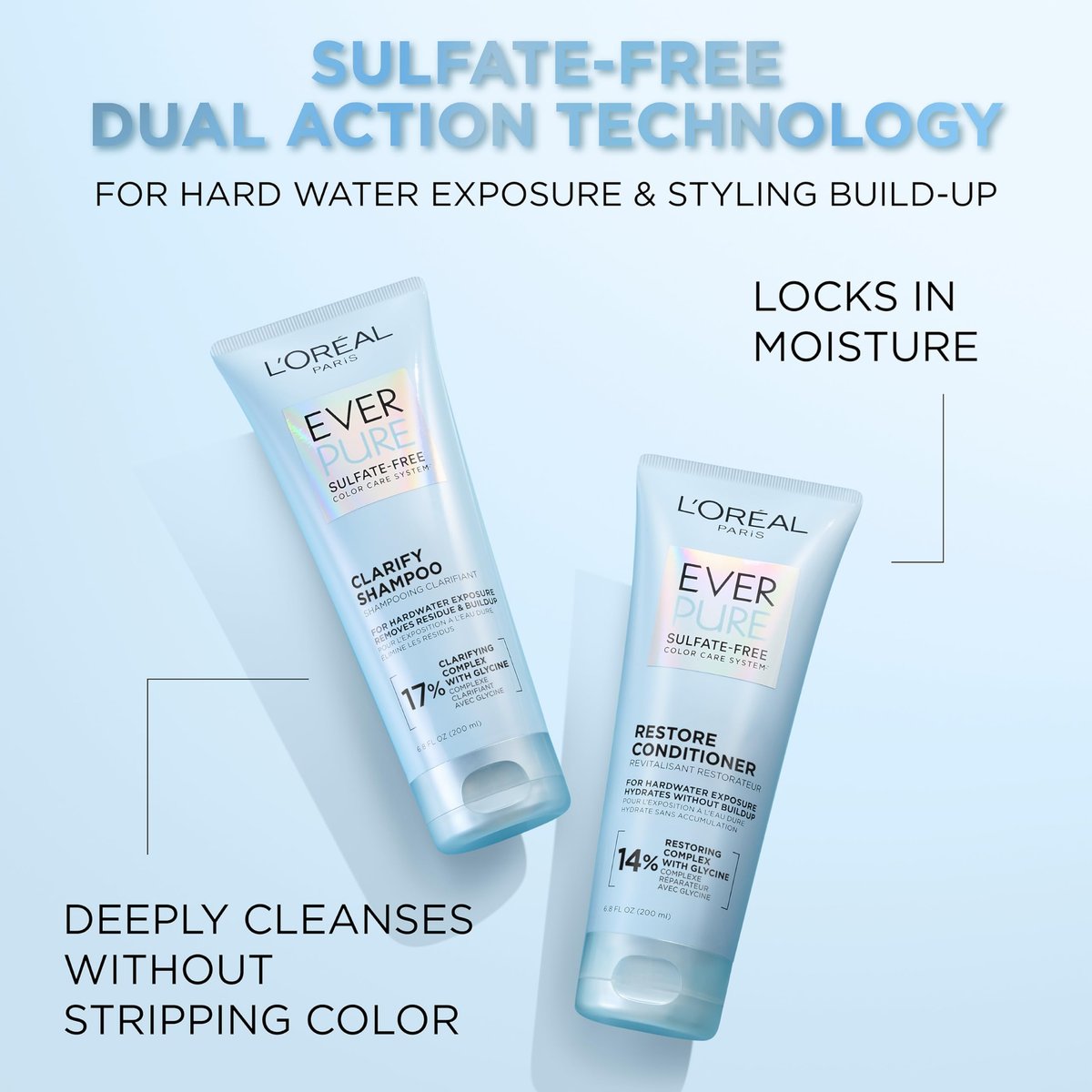L'Oreal Paris EverPure Clarify Sulfate Free Shampoo with Antioxidants, Clarifying Shampoo for Hard Water Exposure and Styling Build-up, 6.8 Fl Oz - görsel 3