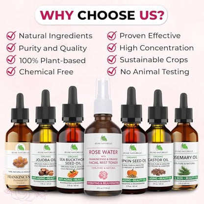 100% Pure Rose Water Spray for Face - Hydrating Facial Mist Toner with Frankincense & Blood Orange, Alcohol Free, Dye Free, Steam Distilled, 4 oz Avelisse