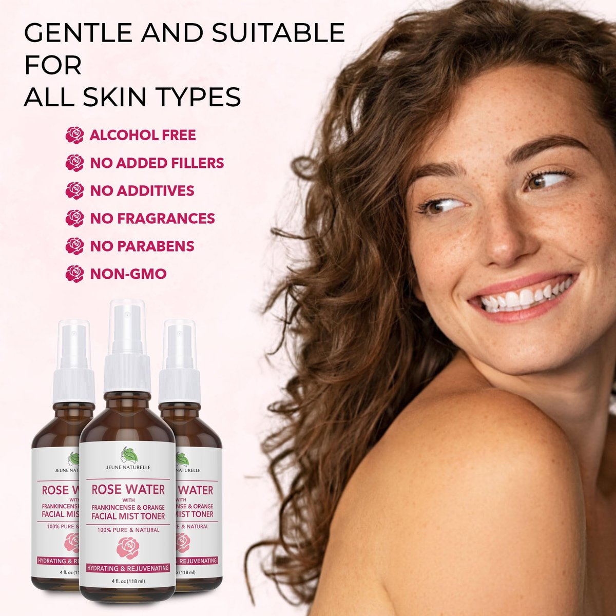 100% Pure Rose Water Spray for Face - Hydrating Facial Mist Toner with Frankincense & Blood Orange, Alcohol Free, Dye Free, Steam Distilled, 4 oz Avelisse