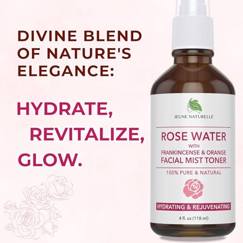 100% Pure Rose Water Spray for Face - Hydrating Facial Mist Toner with Frankincense & Blood Orange, Alcohol Free, Dye Free, Steam Distilled, 4 oz Avelisse