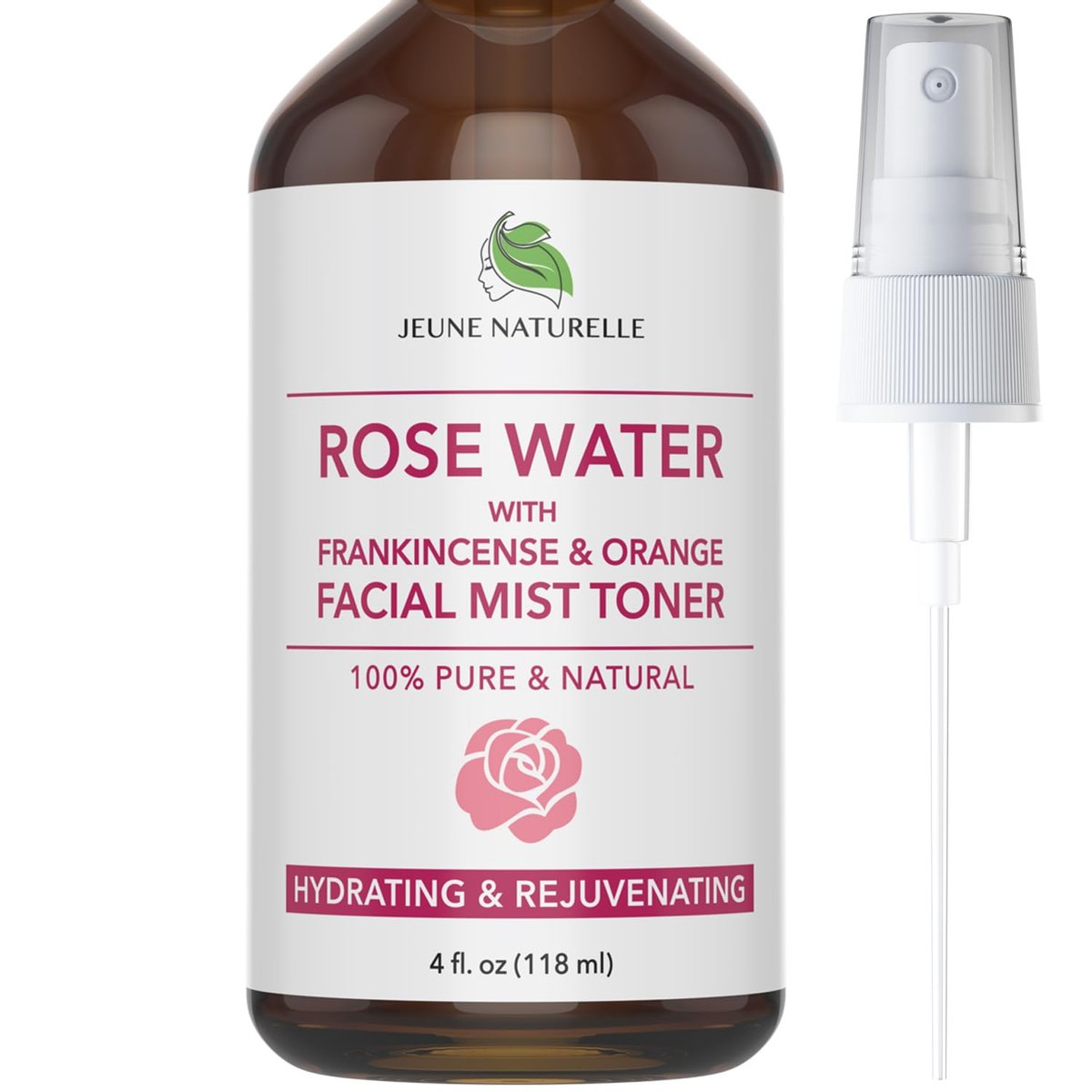 100% Pure Rose Water Spray for Face - Hydrating Facial Mist Toner with Frankincense & Blood Orange, Alcohol Free, Dye Free, Steam Distilled, 4 oz Avelisse