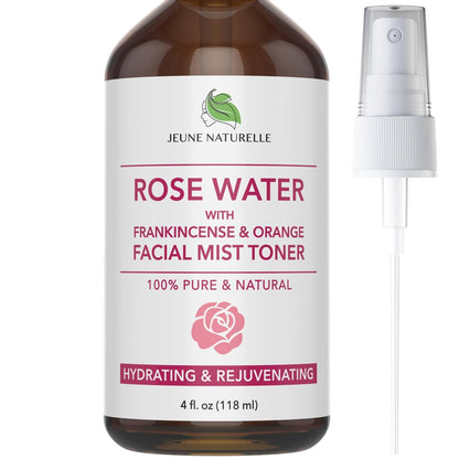100% Pure Rose Water Spray for Face - Hydrating Facial Mist Toner with Frankincense & Blood Orange, Alcohol Free, Dye Free, Steam Distilled, 4 oz Avelisse
