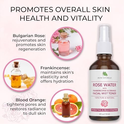 100% Pure Rose Water Spray for Face - Hydrating Facial Mist Toner with Frankincense & Blood Orange, Alcohol Free, Dye Free, Steam Distilled, 4 oz Avelisse