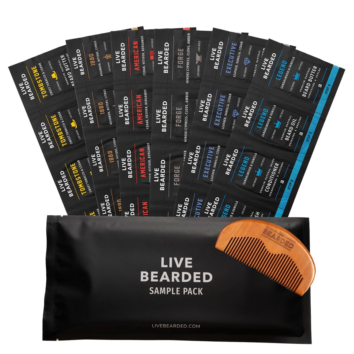 Live Bearded Beard Oil and Butter Grooming Kit Sample Pack with Comb – All-Natural Shea, Argan, Jojoba – Made in the USA Avelisse
