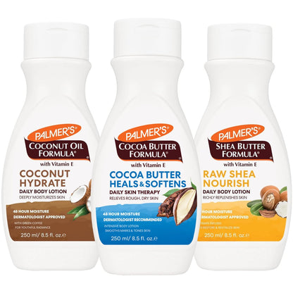 Palmer's Vitamin E Body Lotion Variety Pack for Dry Skin, 48 Hour Moisturization, 8.5 oz Flip Cap Bottles (Pack of 3) Avelisse