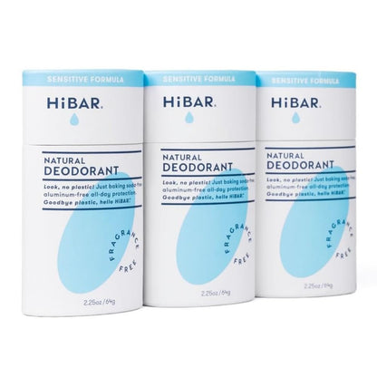 HiBAR Sensitive Deodorant 3-Pack – Unscented Natural Deodorant for Sensitive Skin, Aluminum-Free, Baking Soda-Free, Cruelty-Free, Travel-Friendly Size with Easy Push-Up Applicator Avelisse