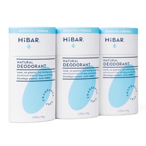 HiBAR Sensitive Deodorant 3-Pack – Unscented Natural Deodorant for Sensitive Skin, Aluminum-Free, Baking Soda-Free, Cruelty-Free, Travel-Friendly Size with Easy Push-Up Applicator Avelisse