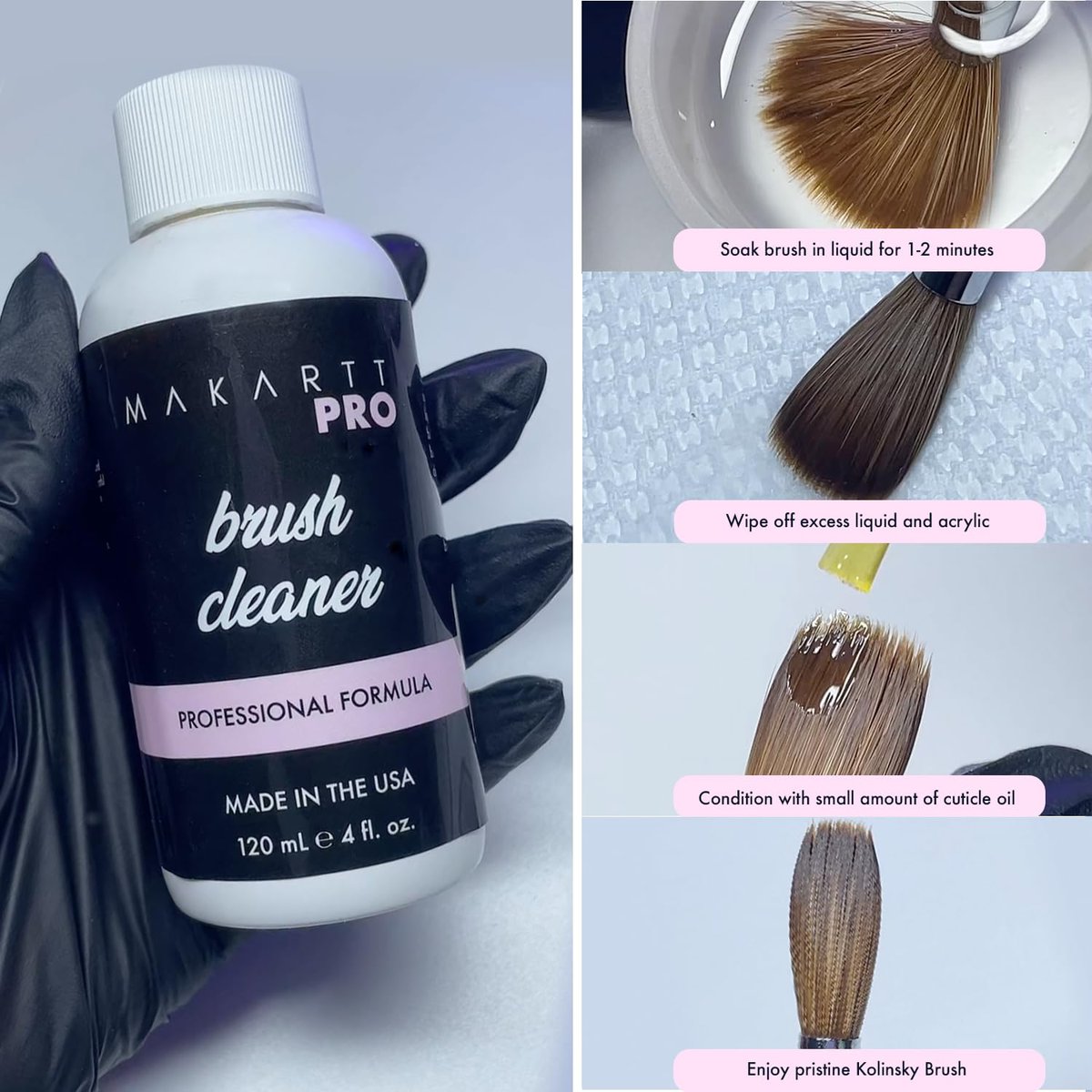 MakarttPro Professional Nail Brush Cleaner & Conditioner – 4oz Acrylic Brush Prep & Sanitation Solution, Made in USA Avelisse