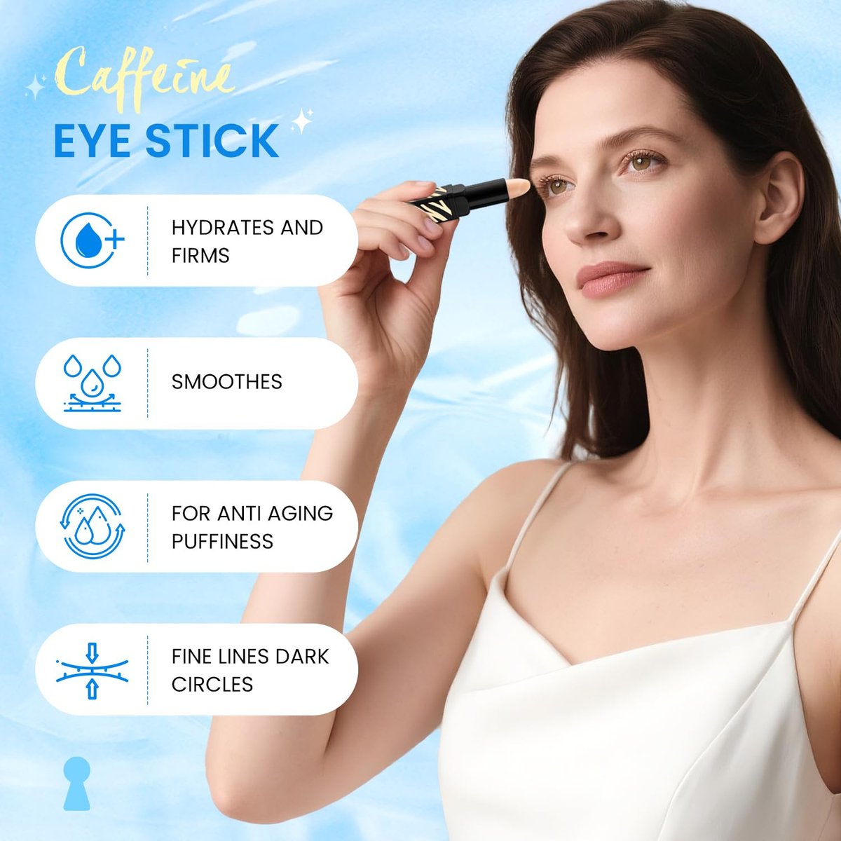 RONKIE Caffeine Eye Cream Stick - Dark Circles & Fine Lines Treatment, Hydrating Eye Area Care, 0.12 oz - görsel 3