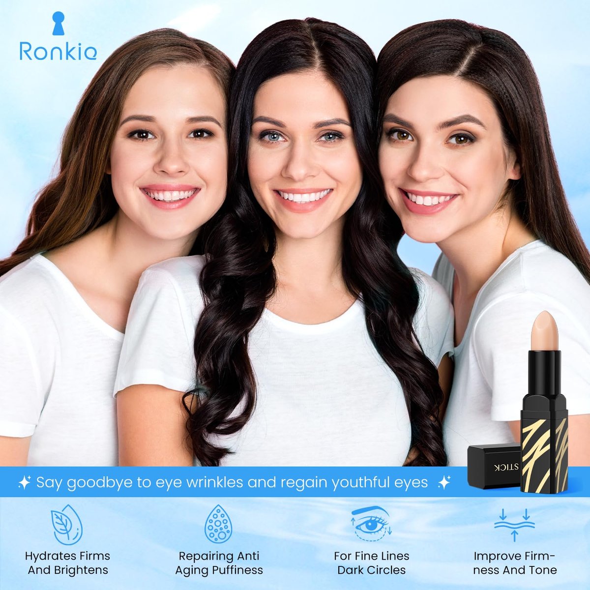 RONKIE Caffeine Eye Cream Stick - Dark Circles & Fine Lines Treatment, Hydrating Eye Area Care, 0.12 oz - görsel 13