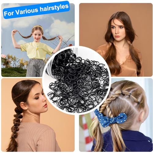 2000 PCS Hair Bands, Elastic Hair Ties with 2 Topsy Tail Tools - Non-Slip Small Hair Rubbers for Ponytails, Black Avelisse
